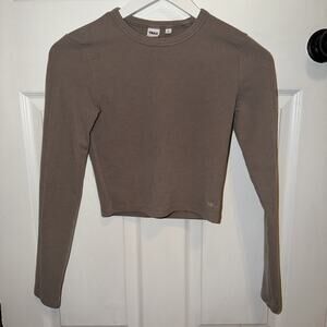 Aritzia Tna Light Brown Waffle Crop Long Sleeve Tee S Small